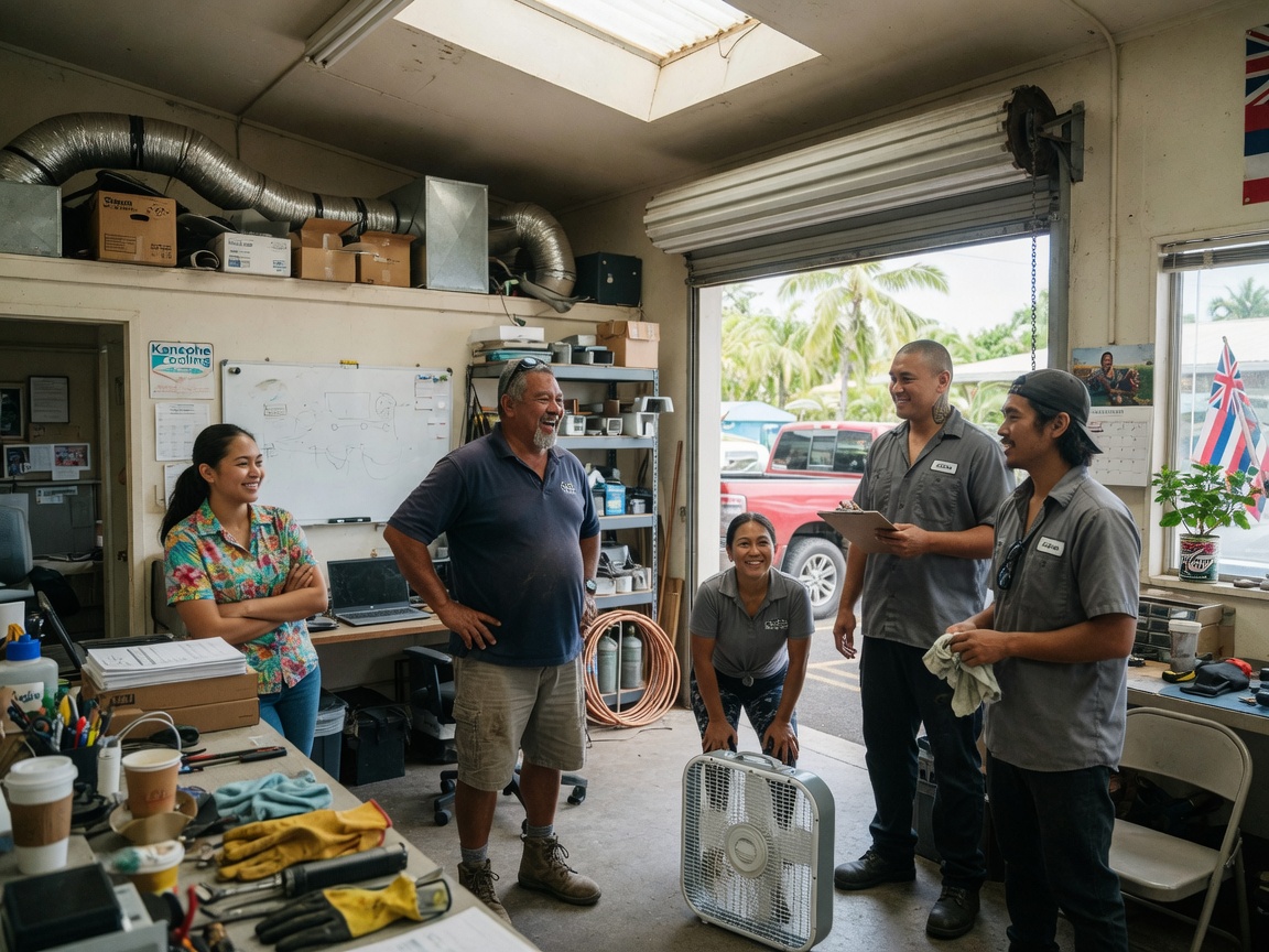 The Makani Windward AC & Heating team at work in Kaneohe